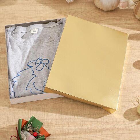 HAPPY POTATO 6 Gift Boxes with Lids 11x8.5x1.5 Inches White & Gold Shirt Boxes Gift Boxes for Clothes Gift Wrap Boxes (Grain Texture, Each Color for 3 Packs) in Saudi Arabia