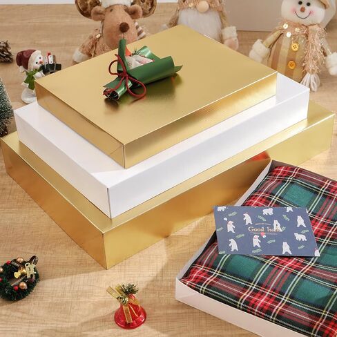 HAPPY POTATO 6 Gift Boxes with Lids 11x8.5x1.5 Inches White & Gold Shirt Boxes Gift Boxes for Clothes Gift Wrap Boxes (Grain Texture, Each Color for 3 Packs) in Saudi Arabia