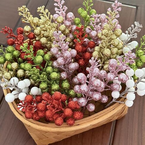 YYCRAFT Glitter Berries Stems, Artificial Berries Picks for Christmas Tree Ornaments, DIY Xmas Wreath, Crafts, Holiday and Home Decor(16 Pack, Black) in Kuwait