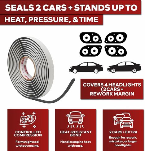 XFasten Butyl Headlamp Sealant، 7 ملم × 20 قدم، 7 ملم سميك، شريط حبل بوتيل مطاطي للسيارات من فئة OEM للمصابيح الأمامية، المصباح الأمامي، الزجاج الأمامي، النافذة، وشريط مانع التسرب لضوء حمام السباحة in Saudi Arabia