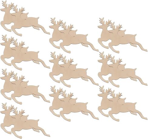 SUPVOX Wooden Chip Unfinished Wood Ornaments DIY Accessories Wood Cutouts Christmas Reindeer Wood Patches Home Bar Wedding Party 10pcs in Kuwait