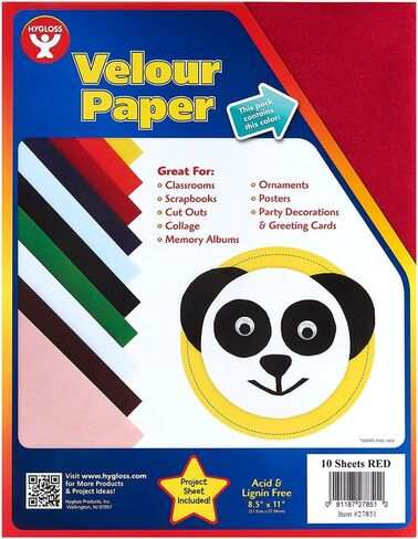 Hygloss Velour Paper Soft, Velvety Surface Works with Printers-Assorted Colors, 8-1/2 x 10 Inches - 20 Sheets in Kuwait