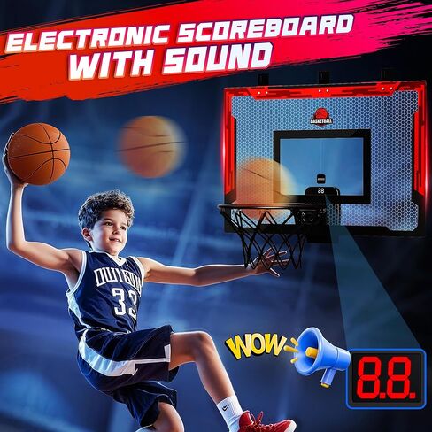 24 "× 16" لعبة كرة سلة كبيرة داخلية - طوق كرة سلة قابل للتعديل قابلة للتعديل فوق الباب مع لوحة النتائج/2 كرات ، هدايا عيد ميلاد كرة السلة للأطفال والكبار (الأزرق) in Kuwait