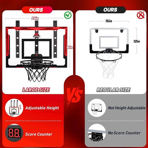 24 "× 16" لعبة كرة سلة كبيرة داخلية - طوق كرة سلة قابل للتعديل قابلة للتعديل فوق الباب مع لوحة النتائج/2 كرات ، هدايا عيد ميلاد كرة السلة للأطفال والكبار (الأزرق) in Kuwait