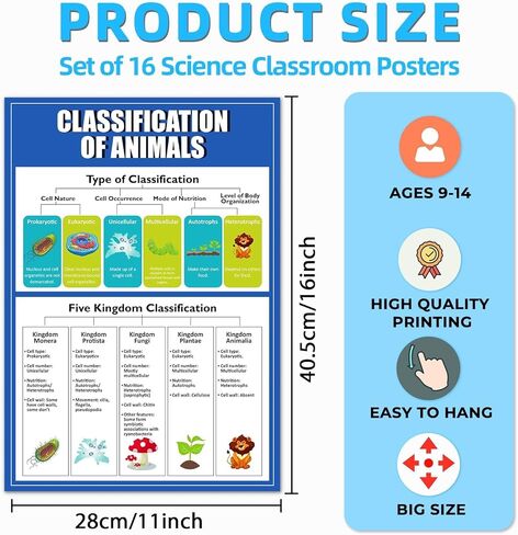Eggsun 16 PCS النظم الإيكولوجية الملصقات العلمية لزخارف الفصول الدراسية للمدارس الثانوية ، 11 × 16 وعلم علم البيئة مخططات للمعلمين لوازم المدارس المتوسطة الدراسية ديكور الجدار in Kuwait