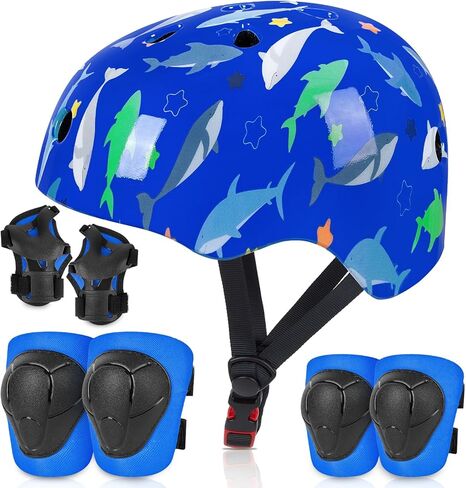 FIODAY Kids Helmet منصات الركبة للأطفال يونيكورن الركبة والكوع منصات حراس المعصم قابل للتعديل مجموعة معدات الحماية للفتيات الأولاد الرياضة التزلج سكوتر التزلج المضمنة، قوس قزح، 3-8 سنوات in Kuwait