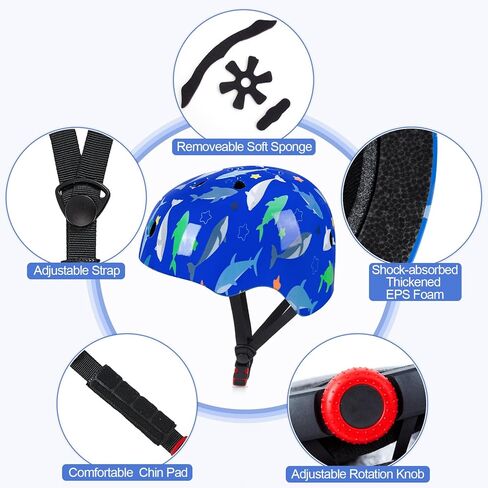 FIODAY Kids Helmet منصات الركبة للأطفال يونيكورن الركبة والكوع منصات حراس المعصم قابل للتعديل مجموعة معدات الحماية للفتيات الأولاد الرياضة التزلج سكوتر التزلج المضمنة، قوس قزح، 3-8 سنوات in Kuwait