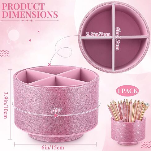 EPAKH PU LEATHY GLITER PEN PENDER CUP PENCIL 360 درجة غزل نساء فتيات فرشاة المكياج الفاخرة منظم كأس كأس المكتب للمكتب الفصل الدراسي (4 مقصورات ، 6 بوصات ، الذهب الوردي) in Saudi Arabia