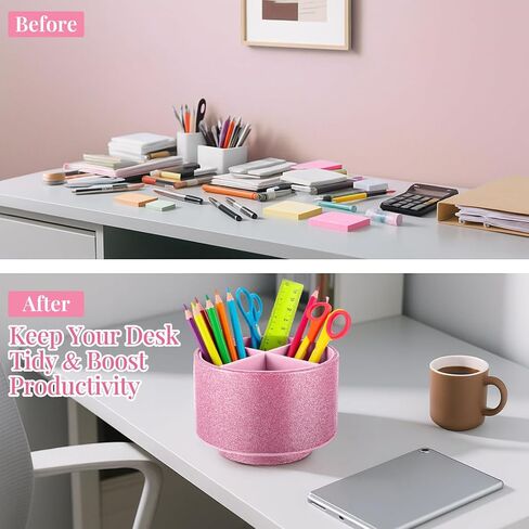 EPAKH PU LEATHY GLITER PEN PENDER CUP PENCIL 360 درجة غزل نساء فتيات فرشاة المكياج الفاخرة منظم كأس كأس المكتب للمكتب الفصل الدراسي (4 مقصورات ، 6 بوصات ، الذهب الوردي) in Saudi Arabia