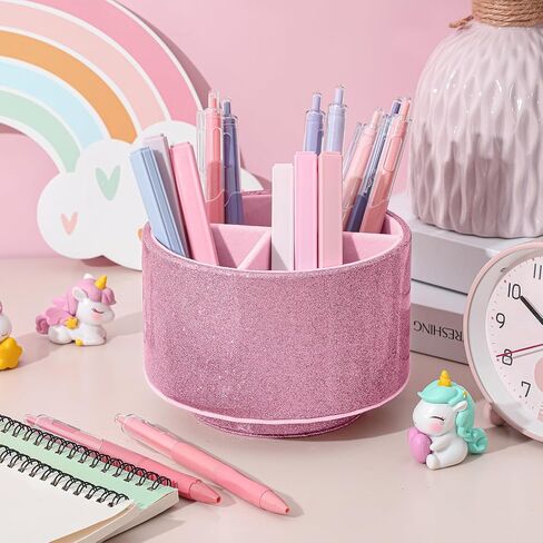 EPAKH PU LEATHY GLITER PEN PENDER CUP PENCIL 360 درجة غزل نساء فتيات فرشاة المكياج الفاخرة منظم كأس كأس المكتب للمكتب الفصل الدراسي (4 مقصورات ، 6 بوصات ، الذهب الوردي) in Saudi Arabia