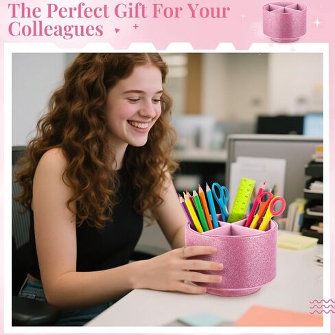 EPAKH PU LEATHY GLITER PEN PENDER CUP PENCIL 360 درجة غزل نساء فتيات فرشاة المكياج الفاخرة منظم كأس كأس المكتب للمكتب الفصل الدراسي (4 مقصورات ، 6 بوصات ، الذهب الوردي) in Saudi Arabia
