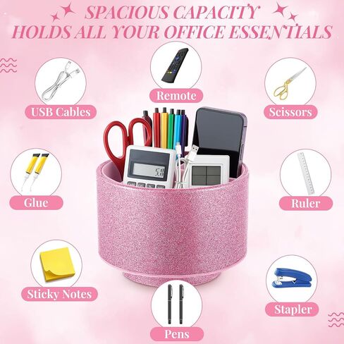 EPAKH PU LEATHY GLITER PEN PENDER CUP PENCIL 360 درجة غزل نساء فتيات فرشاة المكياج الفاخرة منظم كأس كأس المكتب للمكتب الفصل الدراسي (4 مقصورات ، 6 بوصات ، الذهب الوردي) in Saudi Arabia