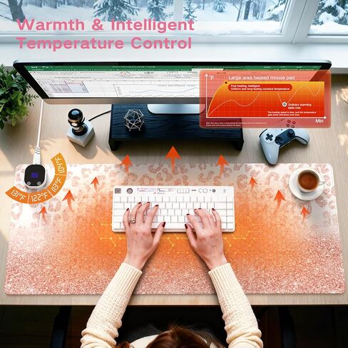 HAOCOO Heated Desk Pad Large, Warm Mouse Pad Gaming, Computer Desk Mat for Desktop, 3 Levels Heating, Auto Shut Down, Leather Laptop Keyboard Mat for Home Office, Purple Blue Galaxy in Kuwait