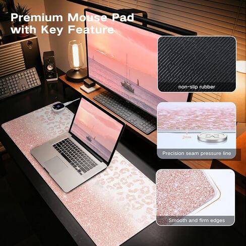 HAOCOO Heated Desk Pad Large, Warm Mouse Pad Gaming, Computer Desk Mat for Desktop, 3 Levels Heating, Auto Shut Down, Leather Laptop Keyboard Mat for Home Office, Purple Blue Galaxy in Kuwait