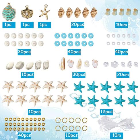 SUNNYCLUE 1 Box 6 Sets Ocean Theme Bracelet Making Kit Starfish Beads Turtle Beads Bulk Boho Hawaii Shell Charms Blue Ocean Bead Sea Animal Bead Shell Beads for Jewelry Making Kits DIY Supplies in Kuwait