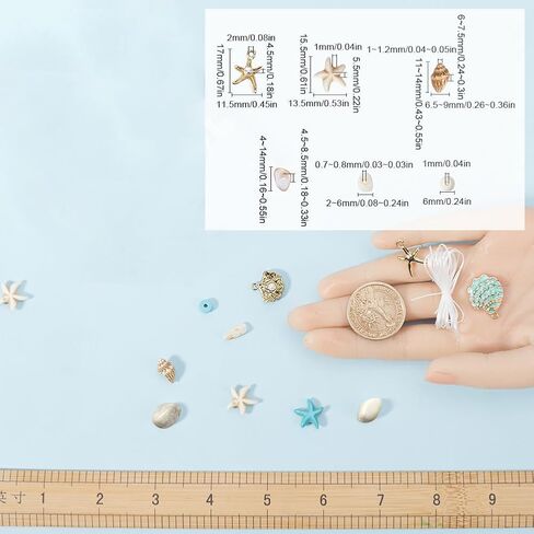 SUNNYCLUE 1 Box 6 Sets Ocean Theme Bracelet Making Kit Starfish Beads Turtle Beads Bulk Boho Hawaii Shell Charms Blue Ocean Bead Sea Animal Bead Shell Beads for Jewelry Making Kits DIY Supplies in Kuwait