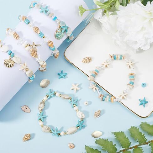 SUNNYCLUE 1 Box 6 Sets Ocean Theme Bracelet Making Kit Starfish Beads Turtle Beads Bulk Boho Hawaii Shell Charms Blue Ocean Bead Sea Animal Bead Shell Beads for Jewelry Making Kits DIY Supplies in Kuwait