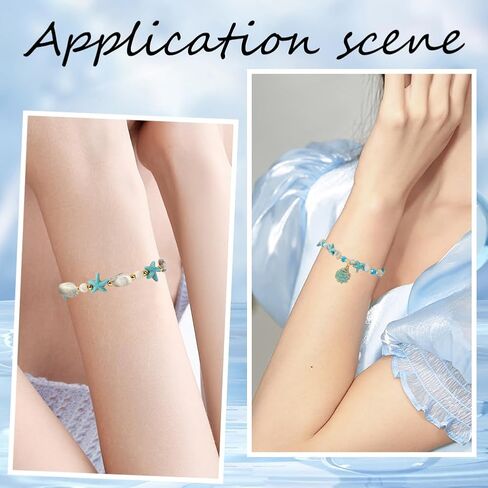 SUNNYCLUE 1 Box 6 Sets Ocean Theme Bracelet Making Kit Starfish Beads Turtle Beads Bulk Boho Hawaii Shell Charms Blue Ocean Bead Sea Animal Bead Shell Beads for Jewelry Making Kits DIY Supplies in Kuwait