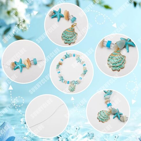 SUNNYCLUE 1 Box 6 Sets Ocean Theme Bracelet Making Kit Starfish Beads Turtle Beads Bulk Boho Hawaii Shell Charms Blue Ocean Bead Sea Animal Bead Shell Beads for Jewelry Making Kits DIY Supplies in Kuwait