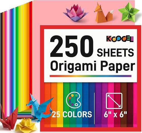 Koogel 250 ورقة ورق أوريغامي للأطفال، ورق حرفي ملون مقاس 6 × 6 بوصة، ورق مربع مزدوج الجوانب، ورق سهل الطي للمبتدئين في الفنون والحرف اليدوية in Saudi Arabia