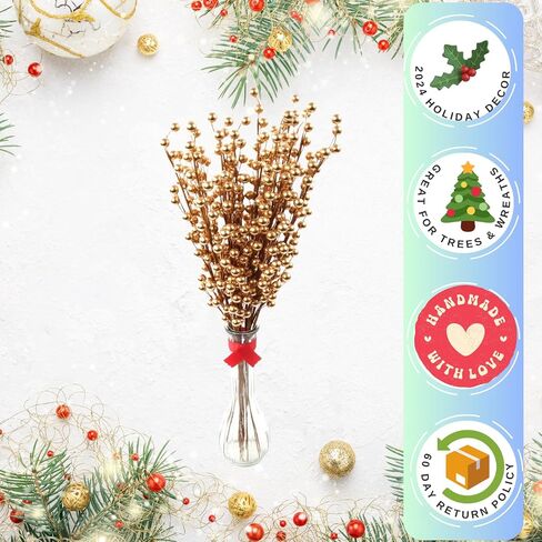 12 Burgundy Holly Berry Stem Picks - 19" Decorative Wire Stem Branch Sprays for Christmas Tree Decoration, Holiday Décor, Home DIY Crafts, 35 Red Berries on Each Stem in Saudi Arabia