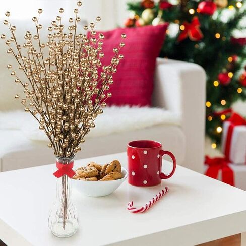 12 Burgundy Holly Berry Stem Picks - 19" Decorative Wire Stem Branch Sprays for Christmas Tree Decoration, Holiday Décor, Home DIY Crafts, 35 Red Berries on Each Stem in Saudi Arabia