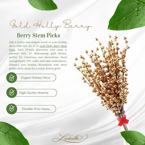 12 Burgundy Holly Berry Stem Picks - 19" Decorative Wire Stem Branch Sprays for Christmas Tree Decoration, Holiday Décor, Home DIY Crafts, 35 Red Berries on Each Stem in Saudi Arabia