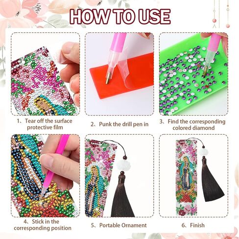 قراءة الإشارات الإشاراتية الفنية الماسية للبالغين - 6 أجهزة كمبيوتر DIY و COUND Animal Diamond Paints Laink Starks with Tassel DIY Cat Dog Art Craft Kits for Reading Lover Book Lover Beginners in Saudi Arabia