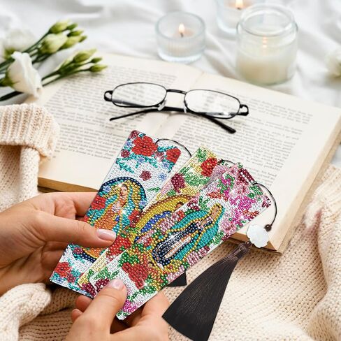 قراءة الإشارات الإشاراتية الفنية الماسية للبالغين - 6 أجهزة كمبيوتر DIY و COUND Animal Diamond Paints Laink Starks with Tassel DIY Cat Dog Art Craft Kits for Reading Lover Book Lover Beginners in Saudi Arabia