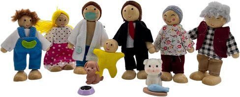 12 قطعة عائلة دمى خشبية مع Dog Cat Mini People Figures Dollhouse Dolls Doll Doll Family Play Play Accessories for Prayend Dollhouse (Style 3) in Kuwait