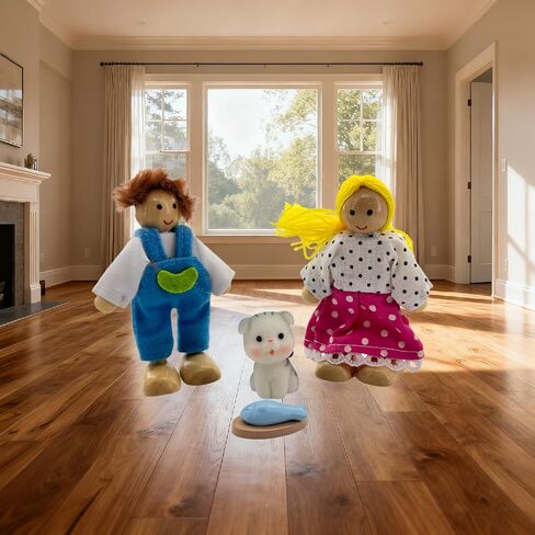 12 قطعة عائلة دمى خشبية مع Dog Cat Mini People Figures Dollhouse Dolls Doll Doll Family Play Play Accessories for Prayend Dollhouse (Style 3) in Kuwait