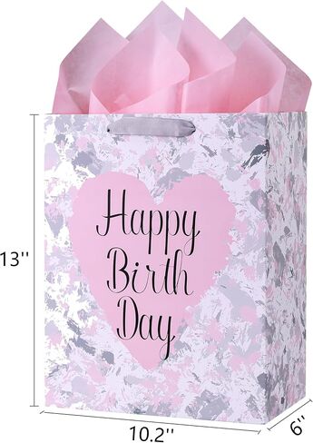 13" Large Birthday Gift Bags with Tissue Paper and Card(Flowers) in Kuwait