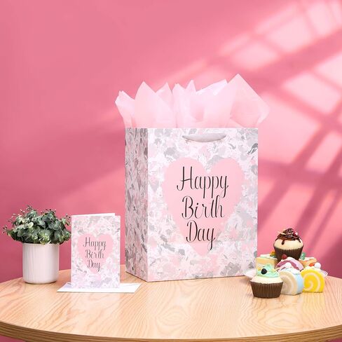 13" Large Birthday Gift Bags with Tissue Paper and Card(Flowers) in Kuwait