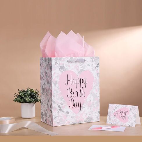 13" Large Birthday Gift Bags with Tissue Paper and Card(Flowers) in Kuwait