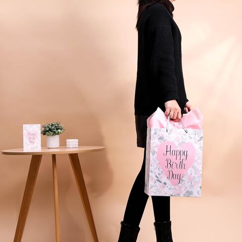 13" Large Birthday Gift Bags with Tissue Paper and Card(Flowers) in Kuwait