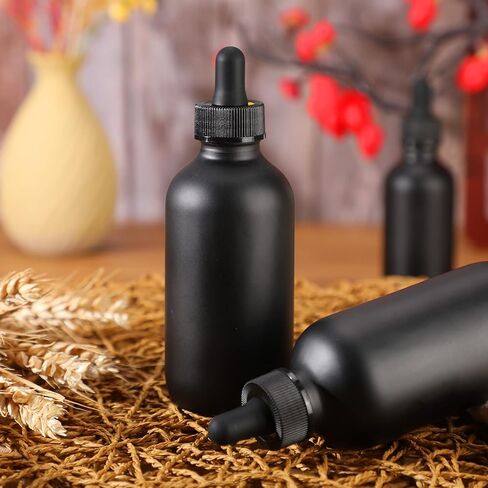 50 عبوة من زجاجات قطارة زجاجية سوداء سعة 4 اونصة قابلة لاعادة الملء مع قطارة دائرية لتوزيع الزيوت العطرية والعطور والمختبر والسفر والمنزل in Kuwait