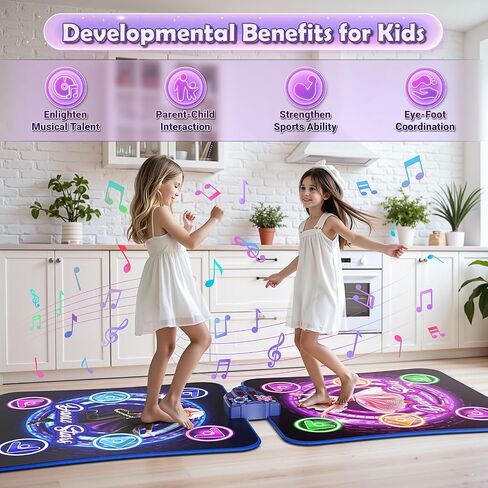 Dance Mat Toys for 3-12 Year Old Kids, Kids Dance Mat with Light-up 12-Button Bluetooth & 6 Modes, 2 Player Electronic Dance Pad Toys, Birthday Xmas Gifts for 3 4 5 6 7 8 9 10+ Year Old Girls Boys in Saudi Arabia