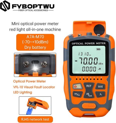 FYBOPTWU - 4 في 1 وظيفة 10 ميجاوات VFL محدد موقع الأخطاء البصرية ومقياس الطاقة الضوئية المحمول OPM (FC/SC/ST) واختبار شبكة RJ45 وإضاءة LED، اختبار الألياف البصرية المحمولة، النطاق: (-70) ديسيبل ميلي واط ~ (+10) ديسيبل ميلي واط . in Kuwait
