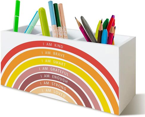 Boho Rainbow Ebordations Eversipations Pen Pency Pency For School Classroom Desk ، أنا طيب شجاع Smart Smart Inspiration Makeup Brush Holder منظم للحمام الغرور in Kuwait