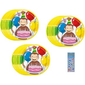 Unique Curious George Birthday Party Supplies Bundle includes 24 Lunch Paper Plates and 1 Dinosaur Sticker Sheet in Saudi Arabia