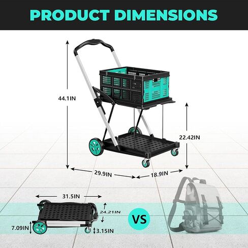 8-in-1 Max 200LBS Collapsible Shopping Cart on Wheels with 2 Storage Crates, Portable Foldable Shopping Cart with Foot Brake for Picnic, Supermarket, Office, Yellow-2025 Upgraded in Kuwait