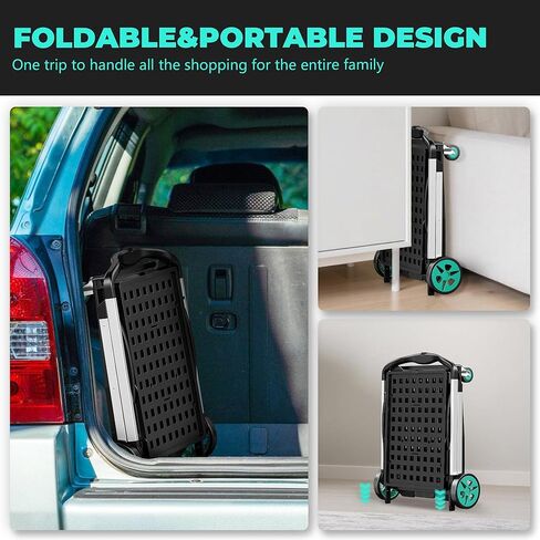 8-in-1 Max 200LBS Collapsible Shopping Cart on Wheels with 2 Storage Crates, Portable Foldable Shopping Cart with Foot Brake for Picnic, Supermarket, Office, Yellow-2025 Upgraded in Kuwait