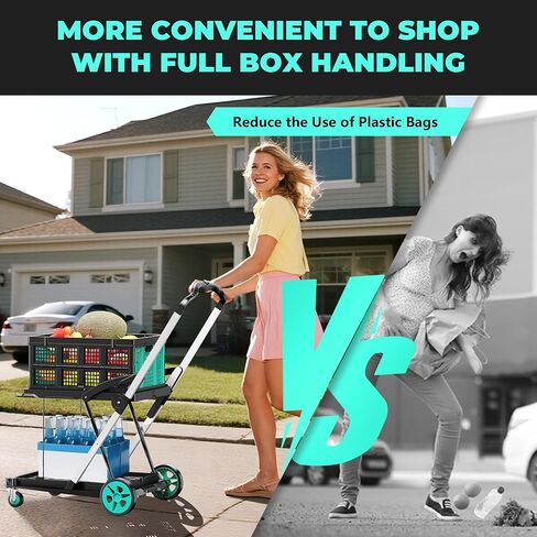 8-in-1 Max 200LBS Collapsible Shopping Cart on Wheels with 2 Storage Crates, Portable Foldable Shopping Cart with Foot Brake for Picnic, Supermarket, Office, Yellow-2025 Upgraded in Kuwait