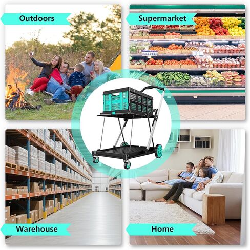 8-in-1 Max 200LBS Collapsible Shopping Cart on Wheels with 2 Storage Crates, Portable Foldable Shopping Cart with Foot Brake for Picnic, Supermarket, Office, Yellow-2025 Upgraded in Kuwait