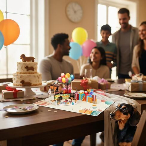 البالون dachshund يطفو على تشغيل بطاقة تهنئة عيد ميلاد سعيد ، هدية الحب المثالية للبالغين والأطفال مع ملاحظة فارغة ومغلف ، احتفال قابل للطي لابنته ، الابن ، أمي ، أبي ، صديق ، أطفال in Saudi Arabia