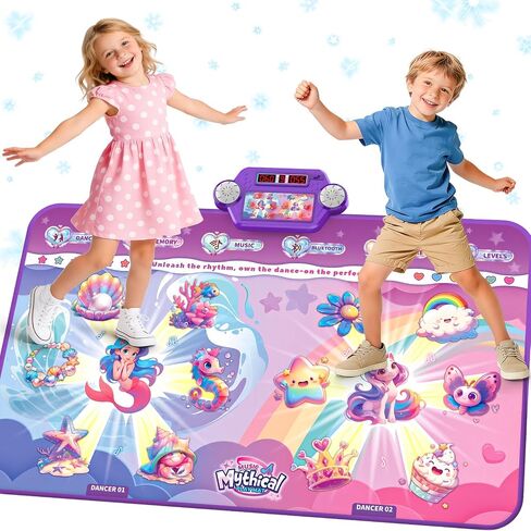 Extra Large Mermaid&Unicorn Dance Mat for Kids, Light-up 12-Button Dancing Mat with Wireless Bluetooth, Pink Dance Pad Christmas Birthday Gifts Ideas Toys for Girls Kid Ages 4-8, 8-12 in Saudi Arabia