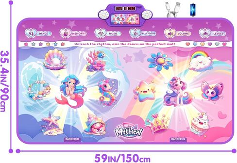 Extra Large Mermaid&Unicorn Dance Mat for Kids, Light-up 12-Button Dancing Mat with Wireless Bluetooth, Pink Dance Pad Christmas Birthday Gifts Ideas Toys for Girls Kid Ages 4-8, 8-12 in Saudi Arabia