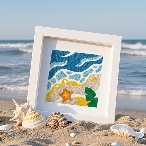 DOODLREAM BEACH DIY Punch Needle تطريز للمبتدئين البالغين ، 9.4 "Summer Sea Wave Punch Stitching Craft Latter مع إطار ، نمط النسيج ، الخيوط ، الغزل ، إبرة قرصة in Kuwait