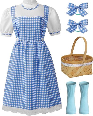 Halloween Girls Book Character Costumes Dorothy Dress with Socks Basket Accessories Set in Saudi Arabia