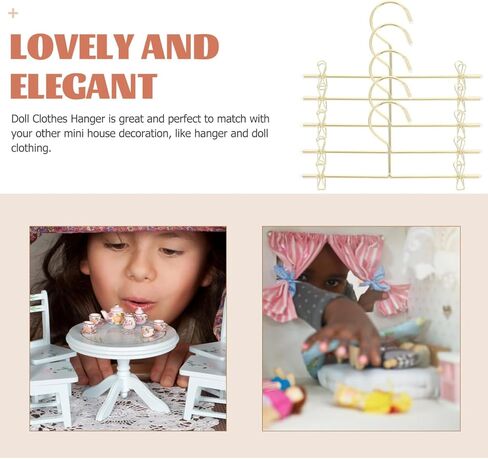 Luxshiny 5pcs شماعات ملابس الدمية المعدنية: ملحقات خزانة ملابس مصغرة لسروال الدمية والفساتين والقمصان والعرض - الذهبي in Kuwait